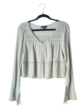 Self Esteem Boho Peasant Cropped Blouse